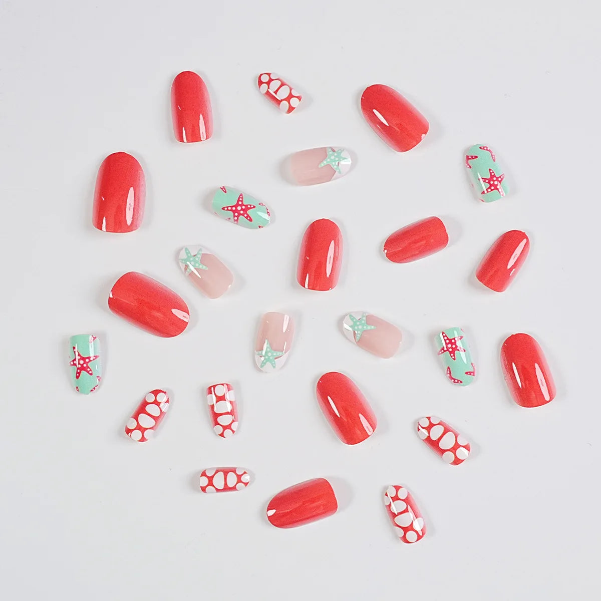 24Pcs Almond Coverage Press On Nails Starfish Beach Fake Nails Cute Briquette Reusable False Nail Summer Hot Wear Nails