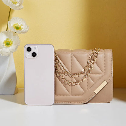 Triangle diamond check embroidery small square bag new fashion with solid color sequin magnetic link crossbody bag