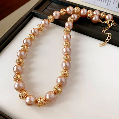 French Retro Geometric Pearl Necklace Earring Fashion Design Temperament Collarbone Chain Light Luxury High-end Jewelry Sets