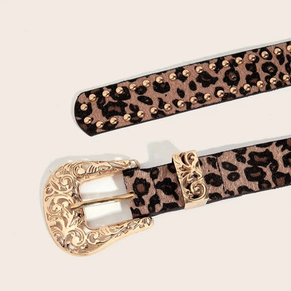 Western Brown PU Leather Leopard Women Belts For Women Cowgirl High Quality Luxury Brands Punk Accessory Wide Female belt