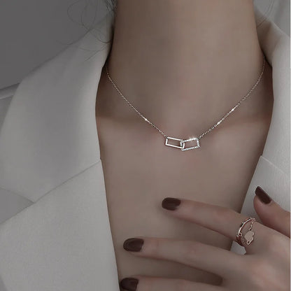 S925 Silver Round Choker Zircon For Women Fashion Chain Minimalist Dainty Double Circle Pendant Necklace Neck Fine Jewelry