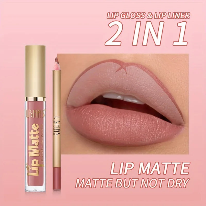 Matte Lipgloss&lip Liner Set 12 Colors Waterproof Luquid Lipstick High Pigmented Long Lasting Waterproof Lips Makeup