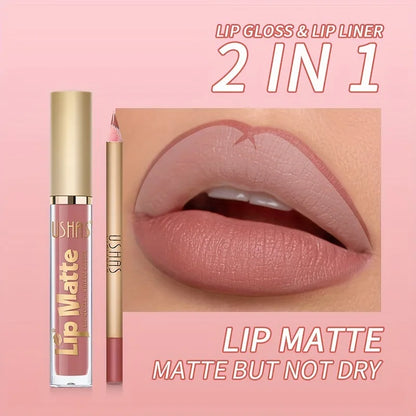 Matte Lipgloss&lip Liner Set 12 Colors Waterproof Luquid Lipstick High Pigmented Long Lasting Waterproof Lips Makeup