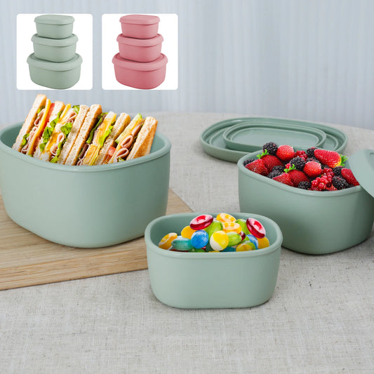 3Pcs Silicone Food Storage Containers 6.7+10+20oz Food Grade Silicone Bento Box Leakproof Silicone Meal Prep outdoor lunch box