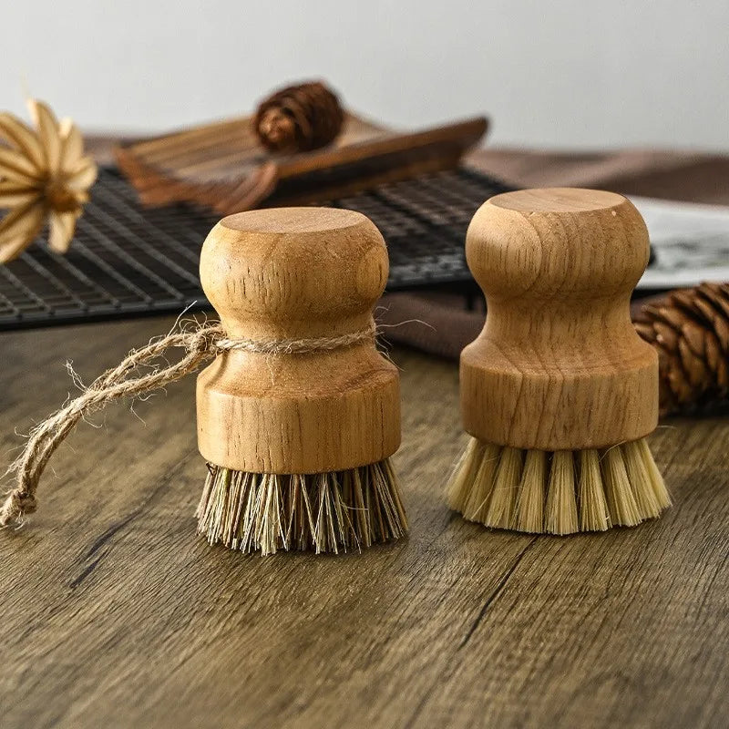 Kitchen dish brush Wooden handle and sisal coconut Multifunctional cleaning tools kitchen scrubbing brush