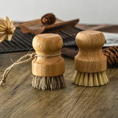 Kitchen dish brush Wooden handle and sisal coconut Multifunctional cleaning tools kitchen scrubbing brush