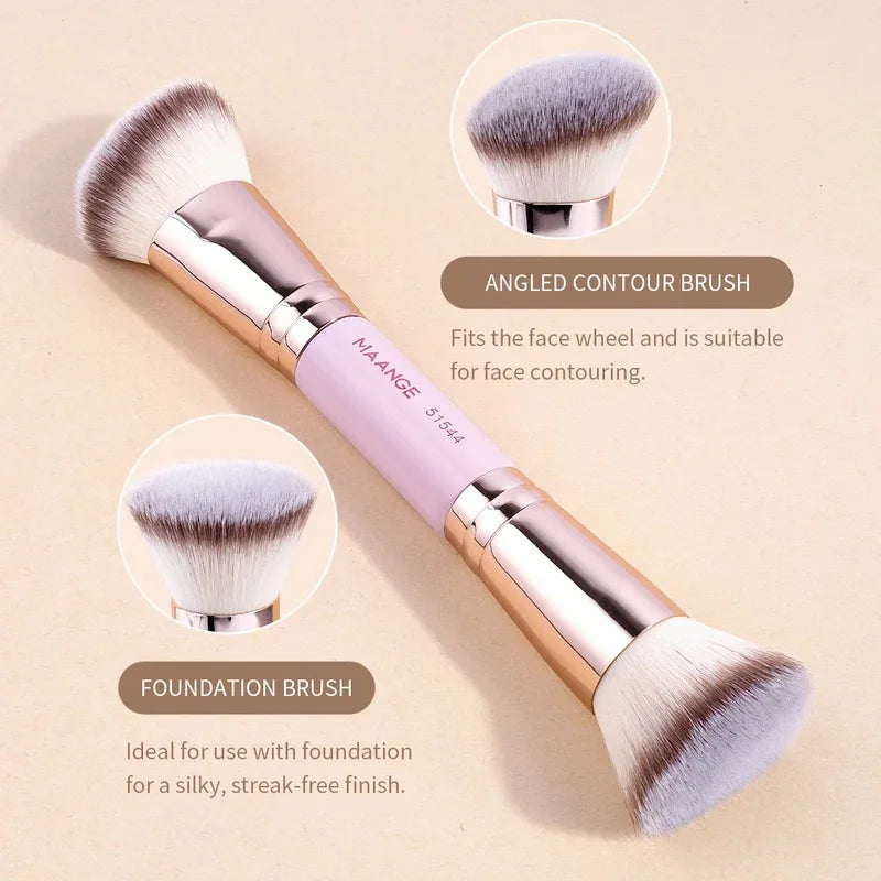 2PCS Foundation Makeup Brush Double-ended Flat/Angle Top Contour Brush for Beauty Blending Liquid Powder Concealer Cream