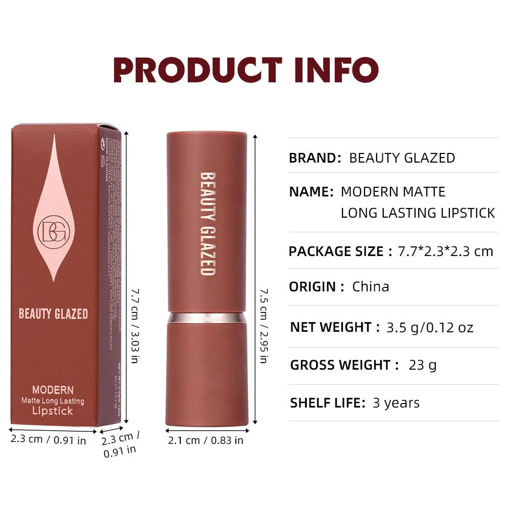 2Pcs/Set Matte Brown Lipstick+Translucency Lip Gloss Combo Kit,Easy Application, Non-Stick, Moisturizing