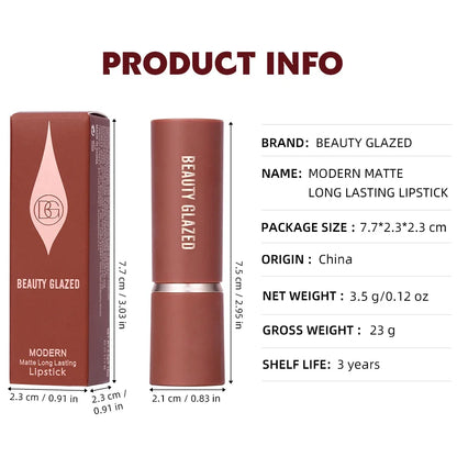 2Pcs/Set Matte Brown Lipstick+Translucency Lip Gloss Combo Kit,Easy Application, Non-Stick, Moisturizing