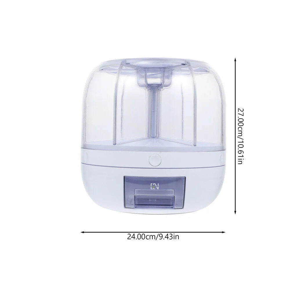 360° Rotating Food Dispenser Large-Capacity Storage Bucket Container 6-Grid Cereal Rice Sealed Tank Grain Box For Kitchen