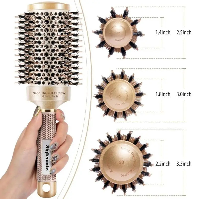 Golden Ceramic Pig Hair Comb: Aluminum Tube Thermal Conductive Curling Tool for Hair Styling/Scalp Massage