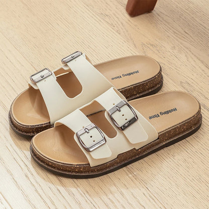 Double Strap Women's Slippers Summer Adjustable Soft Sole Shoes Outdoor Fashion Flat Bottom Sandals Women