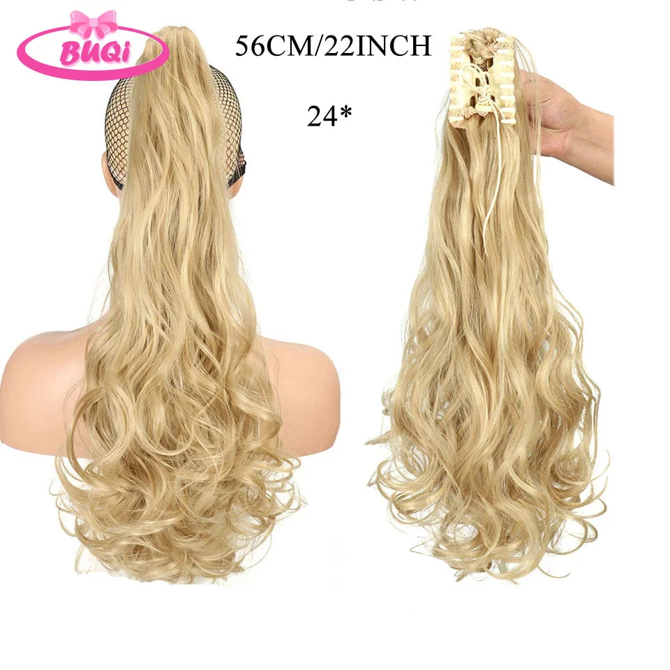 Water Wave Claw Clip In Ponytail Hair Extension Ombre Color Curly Wavy Synthetic Ponytail Extension Hair For Women Pony Tail