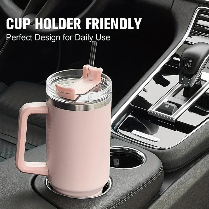 2024 HOT 40oz Stainless Steel Water Bottle Travel Car Coffee Mug Personalized Tumbler with Handle Lid Straw Vacuum Thermos Cup