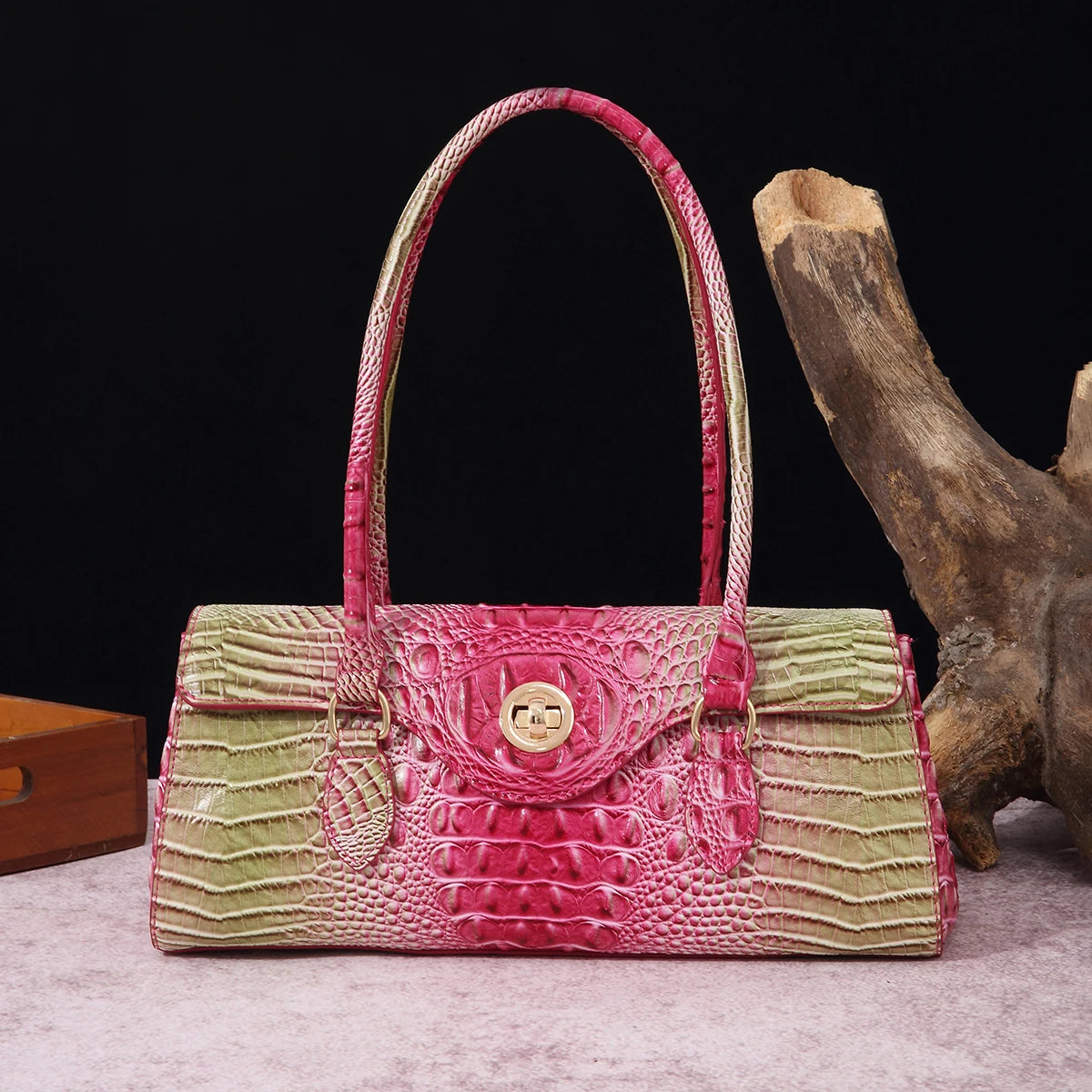 Multicolor Crocodile Pattern Fashion Handheld Stick Bag Large Capacity One Shoulder Underarm Bag Women's Luxury Handbag