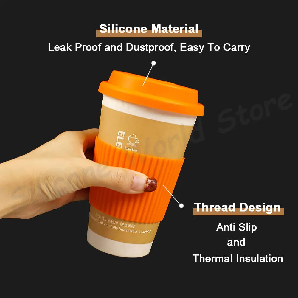 Silicone World 2PCS/Set Silicone Coffee Cup Cover Heat Insulation Anti Slip Cup Sleeve Mug Glass Cup Cover Anti-Dust Cup Lids