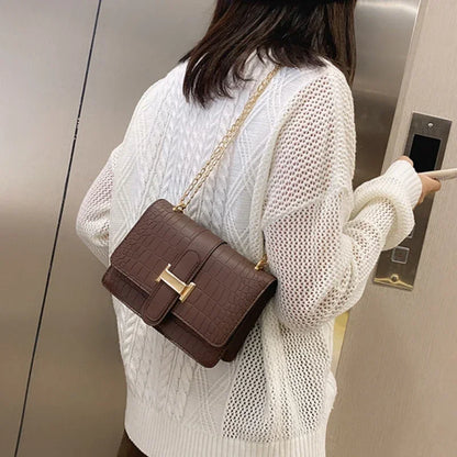 Tote Handbags Chains Shopper Clutch Handbag Winter Large Shoulder Bags for Women Stone Pattern PU Leather Crossbody Bags