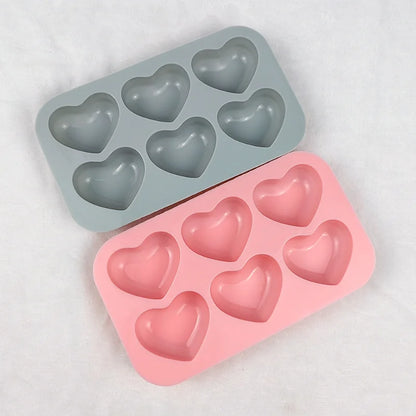 6 Cavities Valentine's Day Heart Silicone Baking Mold Love Chocolate Candy Biscuit Ice Mould Cute Gifts Soap Candle Making Set