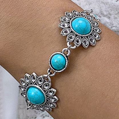 Vintage Green Stone Bracelets for Women Luxury Crystal Stone Flowers Opening Bangle Adjustable Jewelry Accessories
