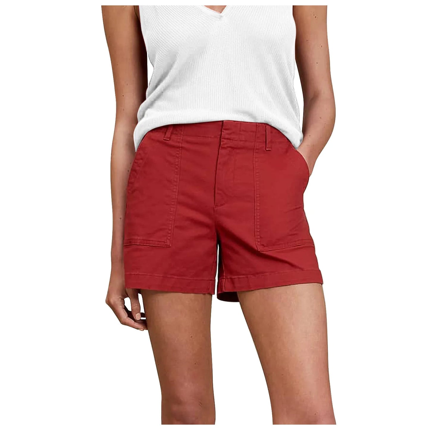 Solid Color Retro Stretch Twill Short Side Pockets Soft Feel Flattering Fit Pants Versatile Elastic Waist Fashion Summer Women