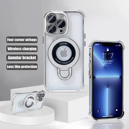 New Strong Magsafe Magnetic Ring Stand for iPhone 16 15 14 13 11 12 Pro Max Plus Military Shockproof Slim Plating Clear Cover