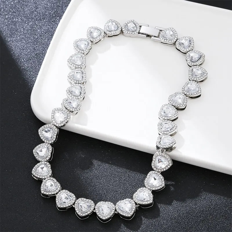 Heart Shape Cuban Chain Necklace – Gold Plated, Iced Out Crystal Jewelry for Women