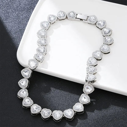 Heart Shape Cuban Chain Necklace – Gold Plated, Iced Out Crystal Jewelry for Women
