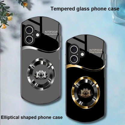 Circle Lotus White For Apple IPhone 16 11 13 15 14 Pro Max 12 Mini 7 8 Plus XR X XS Elliptical Shaped Tempered Glass Phone Case