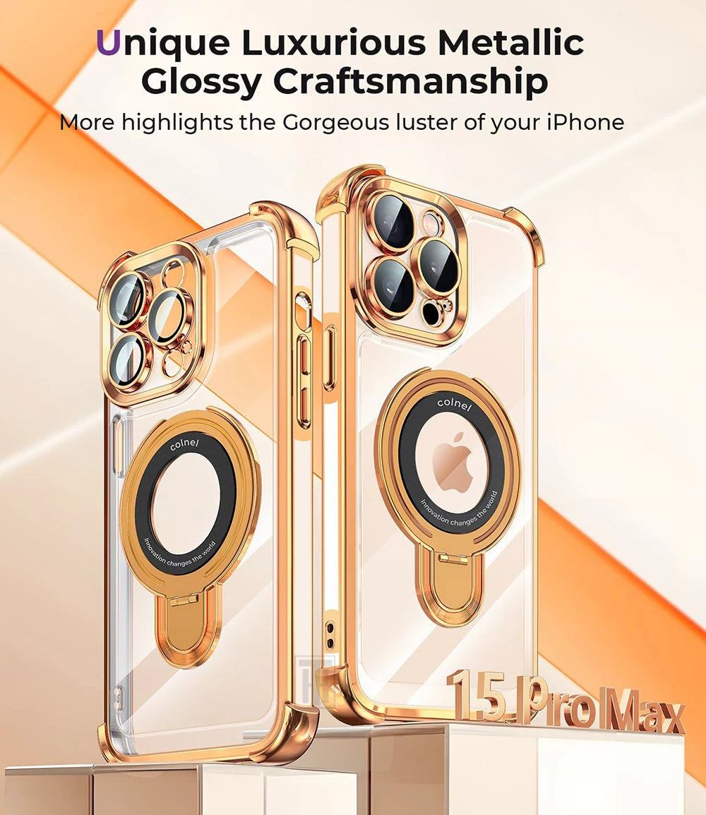 New Strong Magsafe Magnetic Ring Stand for iPhone 16 15 14 13 11 12 Pro Max Plus Military Shockproof Slim Plating Clear Cover