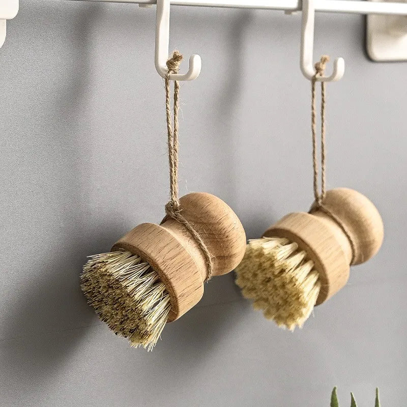 Kitchen dish brush Wooden handle and sisal coconut Multifunctional cleaning tools kitchen scrubbing brush