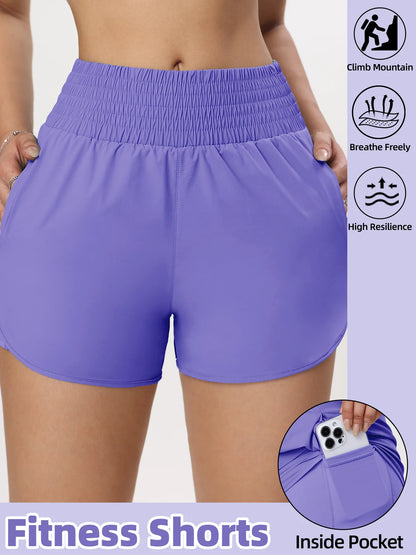 Women Side Zippered Pocket With Inner Lining Shorts Quick Drying Running Fitness Yoga Leisure Sport Shorts
