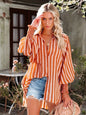 Women's Striped Print Button Front Frill Trim Raglan Sleeve Pocket Shirt, Clothes for Women, Going Out Tops, Shirts for Women, Casual Long Sleeve Shirred High Low Top for Daily Wear, Fall Tops Preppy 80s Clothes, Women's Clot