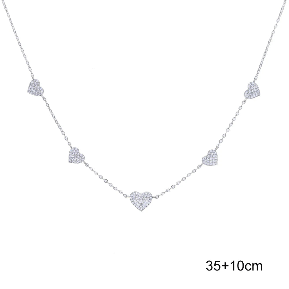 High Quality Micro Pave White CZ Heart Charm Link Chain Necklace Minimal Delicate Fashion Jewelry