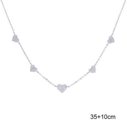 High Quality Micro Pave White CZ Heart Charm Link Chain Necklace Minimal Delicate Fashion Jewelry