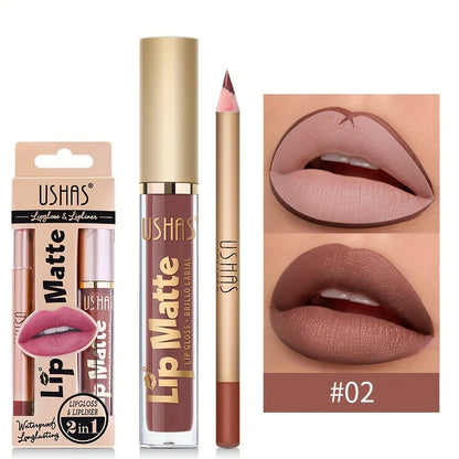 Matte Lipgloss&lip Liner Set 12 Colors Waterproof Luquid Lipstick High Pigmented Long Lasting Waterproof Lips Makeup