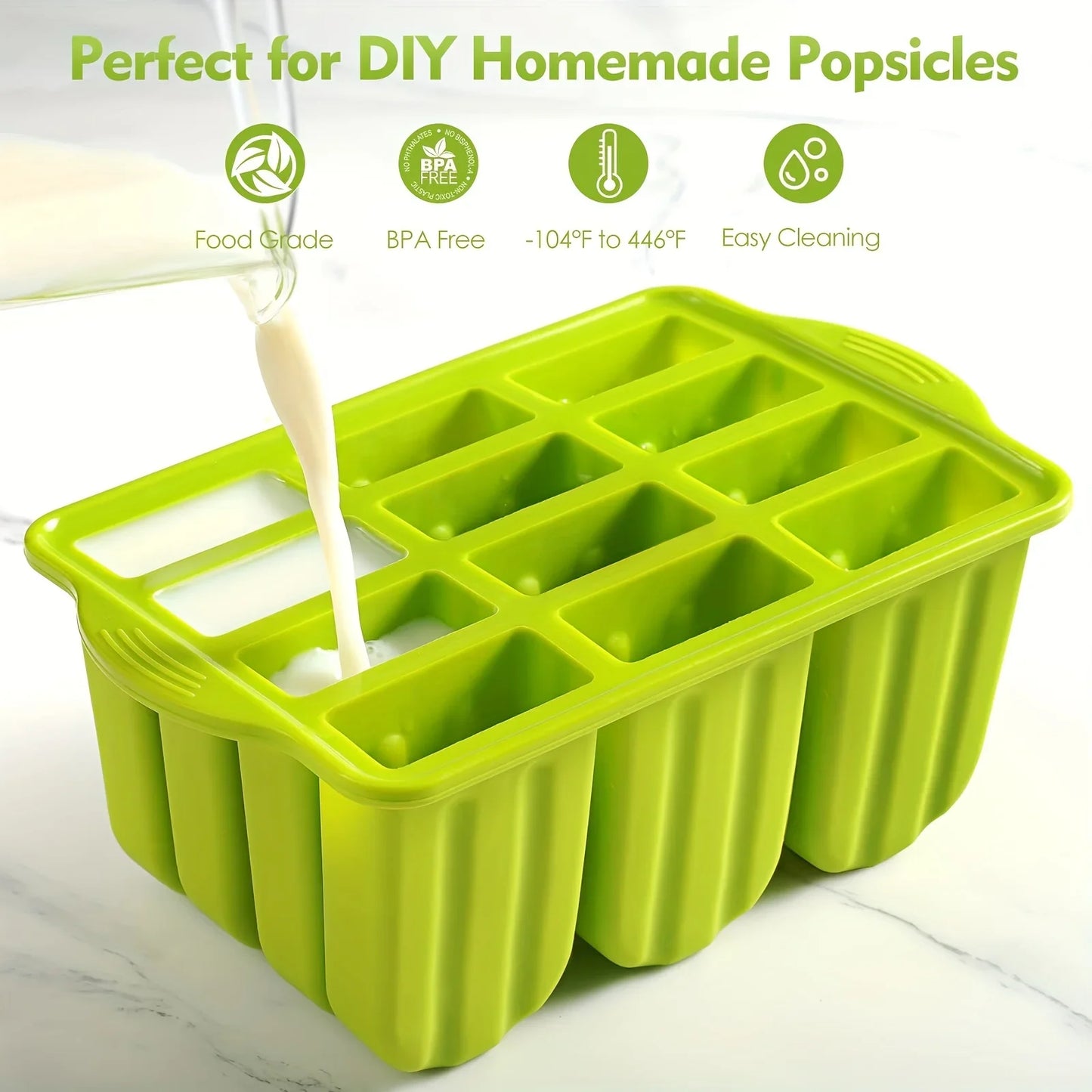 Popsicles Molds, 12 Pieces Silicone Popsicle Molds Easy-Release BPA-free Popsicle Maker Molds Ice Pop Molds Homemade Popsicle