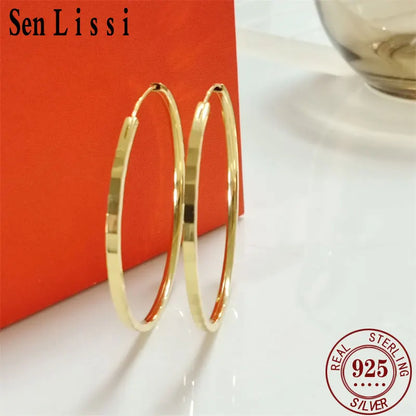 New Fashion18K Gold Plated Hoop Earrings For Women 925 Sterling Silver 2.0mm Fashion Earring 3/4/5/6CM