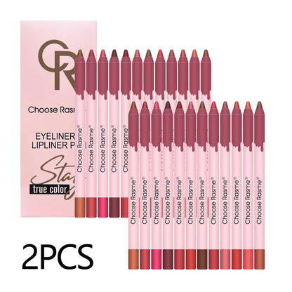 12-Color Matte Lip Liner Set – Waterproof Long-Lasting Nude & Red Pencils
