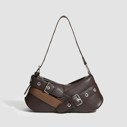 Vintage Belts Deco Women Shoulder Bags Designer Armpit Bag Punk Motorcycle Bag Luxury Pu Leather Lady Handbag