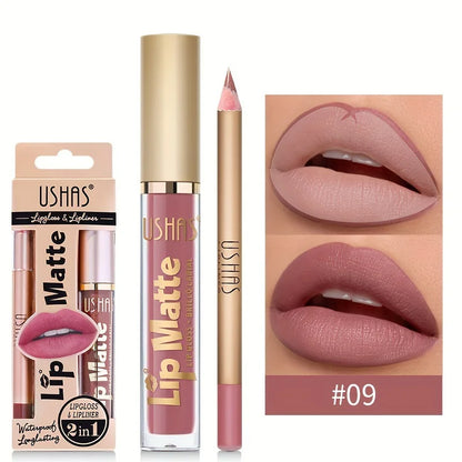 Matte Lipgloss&lip Liner Set 12 Colors Waterproof Luquid Lipstick High Pigmented Long Lasting Waterproof Lips Makeup