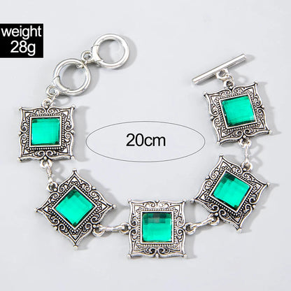 Vintage Green Stone Bracelets for Women Luxury Crystal Stone Flowers Opening Bangle Adjustable Jewelry Accessories