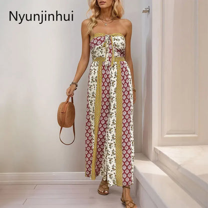 European and American Jumpsuits for Women Clothing Vacation Style Sleeveless Tube Top Geometric Printing Jumpsuit