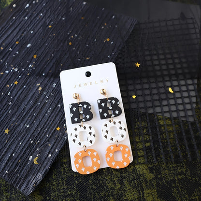 Halloween Acrylic Drop Earrings Cute Ghost Print BOO Dangle Fun & Quirky Party Accessory, Hypoallergenic Stainless Steel Ear