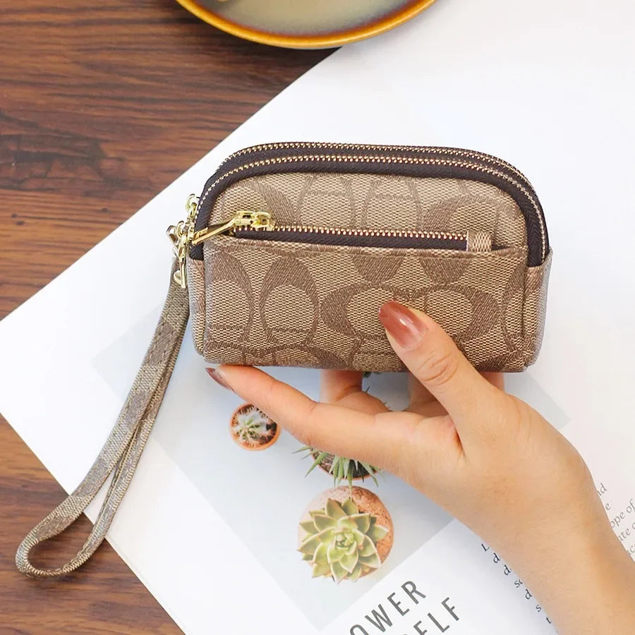 Exquisite Mini Clutch Wallet with Three Zippers Multi-Functional High-End Printed Handbag Trendy Popular Handheld Purse