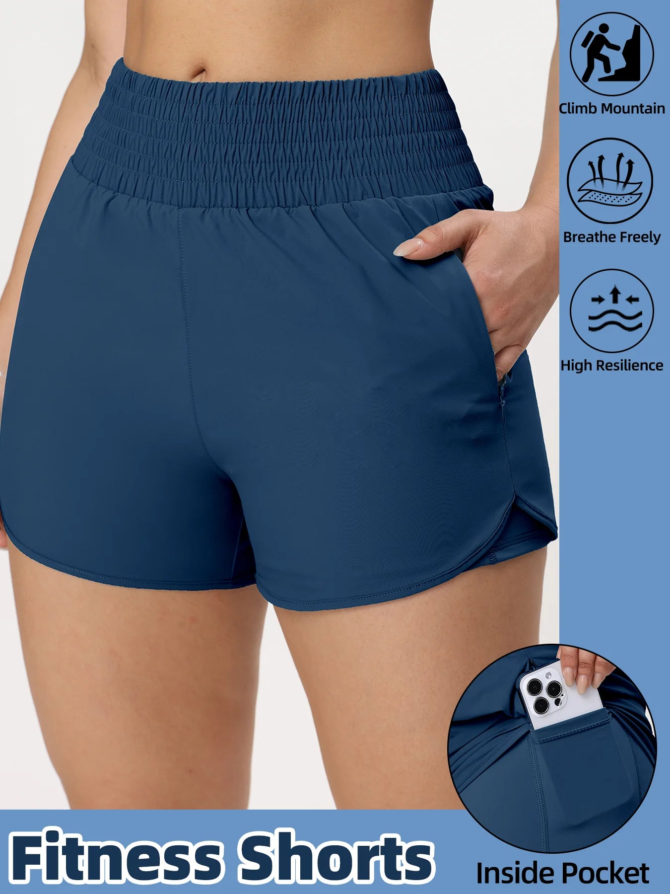 Women Side Zippered Pocket With Inner Lining Shorts Quick Drying Running Fitness Yoga Leisure Sport Shorts