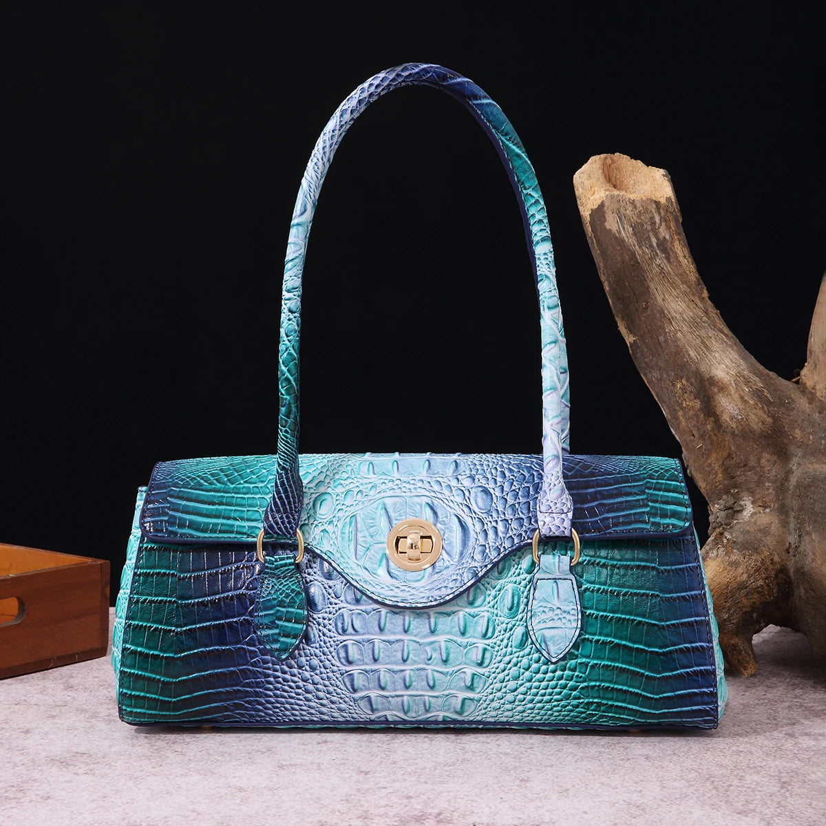 Multicolor Crocodile Pattern Fashion Handheld Stick Bag Large Capacity One Shoulder Underarm Bag Women's Luxury Handbag
