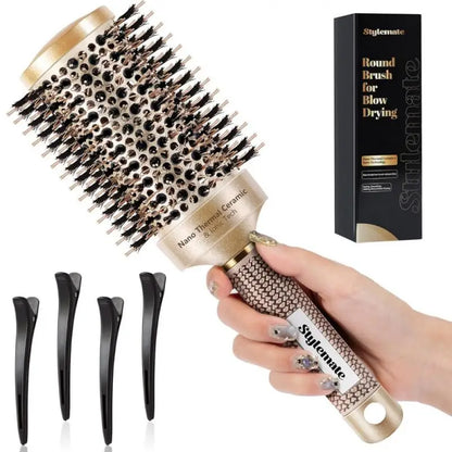 Golden Ceramic Pig Hair Comb: Aluminum Tube Thermal Conductive Curling Tool for Hair Styling/Scalp Massage