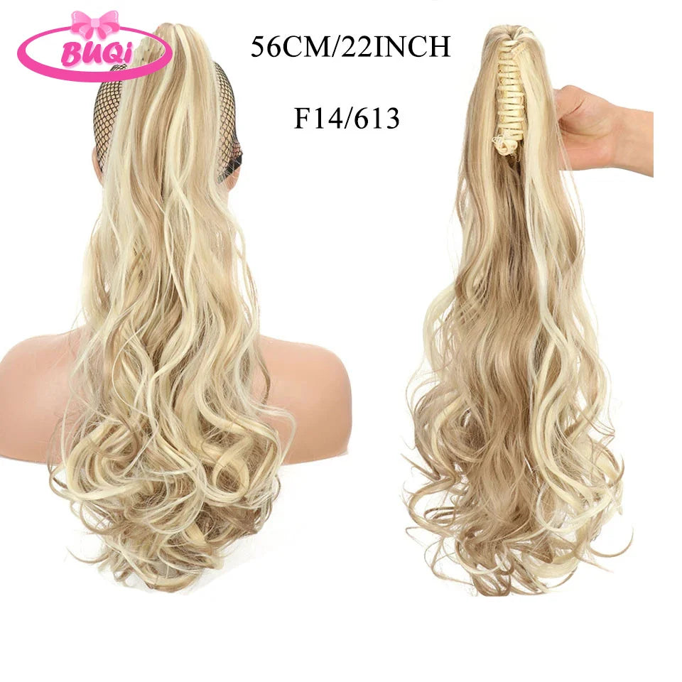 Water Wave Claw Clip In Ponytail Hair Extension Ombre Color Curly Wavy Synthetic Ponytail Extension Hair For Women Pony Tail