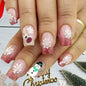24pcs Merry Christmas Press On Nails Glitter Blue Short Square False Nail With Snowflake Designs French Fake Nail