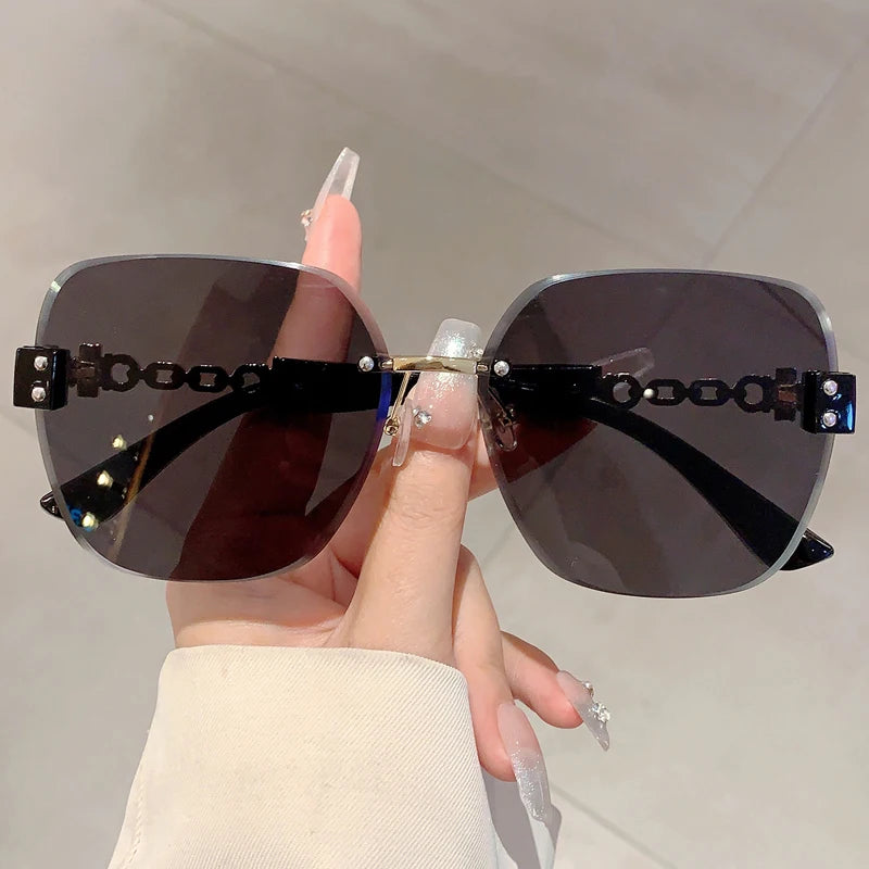Gradient Tea Women Sunglasses Oversize Rimless Retro Shades for Decoration Driving UV Protection Sun Glasses